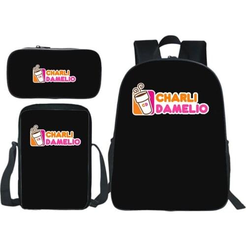 Charli Damelio Backpack 3 Pieces/set Teens School Bag Boys Girl Pencil Case Crossbody Bags Kids Cosplay Knapsack Gift