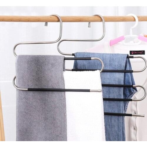 3/5 Layer Pants Hanger Jeans Trousers Hanging Rack S-Shaped Stainless Steel Closet Clothes Organizer Multifunctional Drying Rack