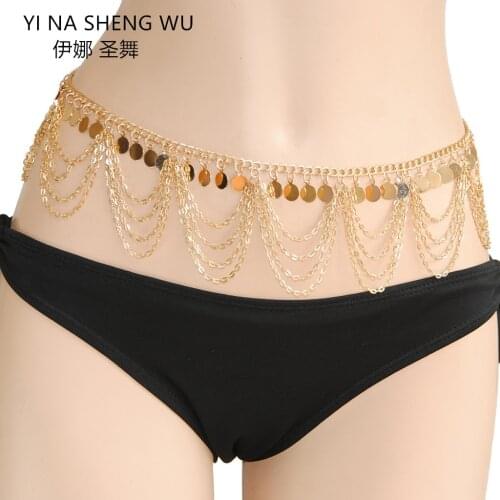 Women lady Belly dance Accessories Coin Hip chain Indian Dancing golden metal chain belt stage performance Waist accessories