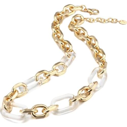 AENSOA Punk Miami Cuban Choker Necklace Steampunk Men Neck Jewelry Vintage Metal Acrylic Chain Chunky Chain Necklace for Women