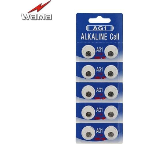 10pcs/pack Wama AG1 LR621 1.55V Alkaline Button Cell Coin Batteries Disposable for Calculator Toys Watch