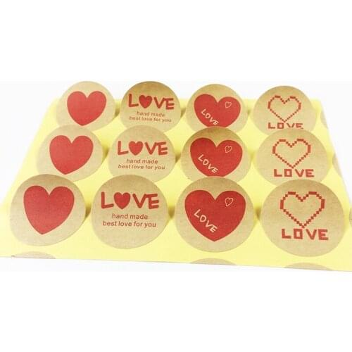 120 Pcs/lot Vintage Red Love Heart Round Kraft Paper Sticker For Handmade Products Gift Sealing Packaging Label