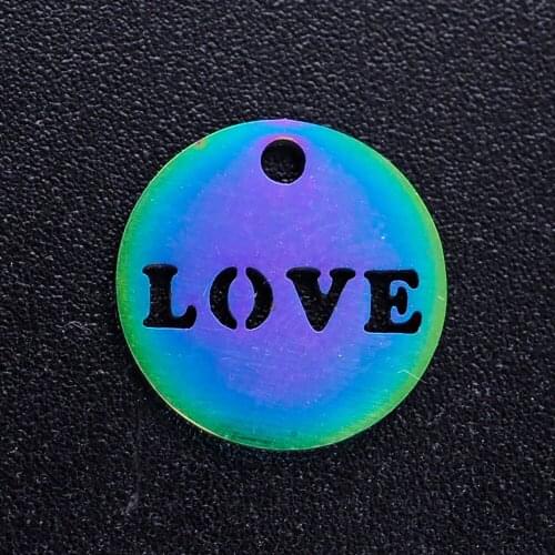 5pcs/lot 100% Stainless Steel Disc Love diy Charms With Rainbow Plated Wholesale Never Tarnish Finding Charm Suppliers