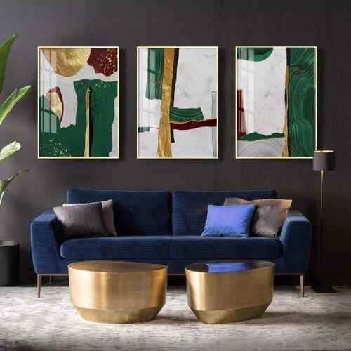 Abstract Gold Foil Canvas Art Paintings Modern Home Decor Print Green Geometric Poster Nordic Living Room Decoration Pictures