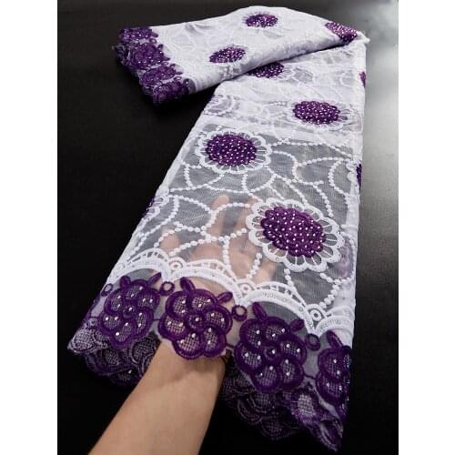 Afriacn Lace Fabric Cotton Milk Silk Tulle Lace With Rhinestones Purple African French Lace Fabric For Party 2.5 Yards TY075
