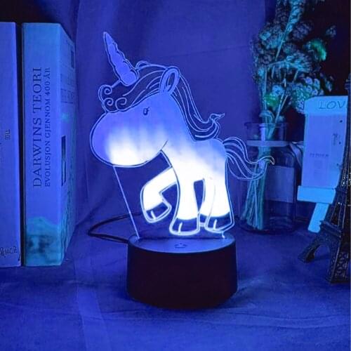 Acrylic Kid Living unicorn Table Nightlight Cute animals unicorn 3D Night Lamp Gift Children Birthday Night Light