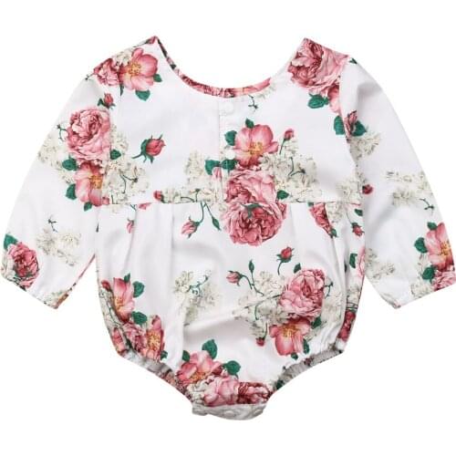 Girl Bodysuit Newborn Baby Girls Flower Print Long Sleeve Bodysuit Jumpsuit Outfits Set Baby Clothes