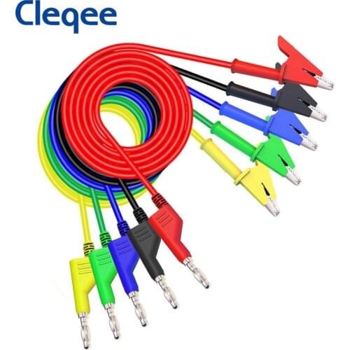 Cleqee P1037 5PCS 4mm Banana Plug to Alligator Clip Crocodile Test Lead Kit Multimeter Cable 1M Wire 1000V/15A