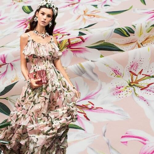 Lily Flower Pattern Reactive Printing And Dyeing Cotton Fabric For Dress Tissus Au MÈTre Telas Por Metro Tissu Vestidos Ткань