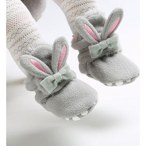 Baby Shoes Newborn Toddler Kid Baby Girls Snow Boots Non-Slip Cute Rabbit Ear Bowknot Winter Warm Soft Soled Booties