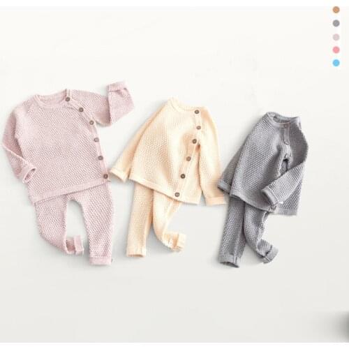 Baby spring and autumn sweater suit mens and womens childrens knit sweater suit warm solid color sweater two-piece sweater