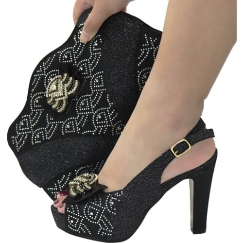 Doershow Italian Shoes and Bags To Match Shoes with Bag Set Decorated with Rhinestone Nigerian Women Wedding Shoes set! SIO1-2