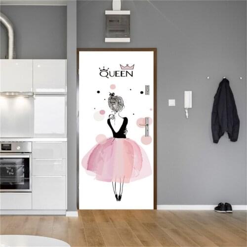 Elegant Queen Door Sticker Self-adhesive Waterproof DIY Home Decor Wallpaper For Girls Room Bedroom Wood Doors Renovation Mural
