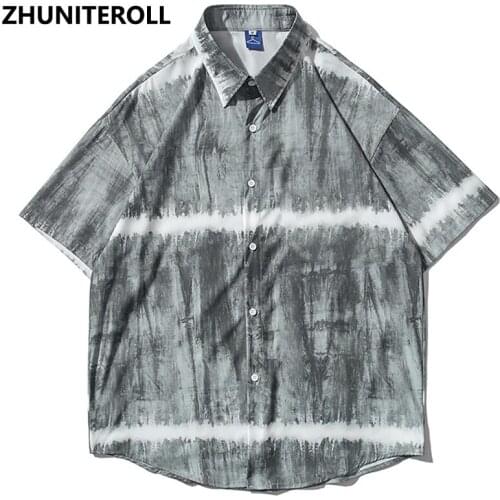 2021 Tie Dye Print Hawaiian Beach Shirts Hip Hop Short Sleeve Button Up Streetwear Japanese Shirt Mens Fashion Clothing Trends