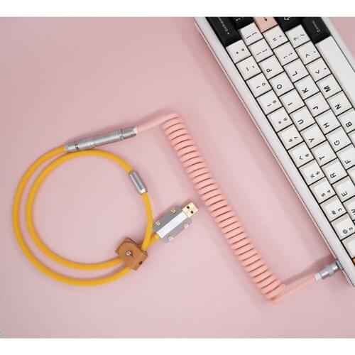 GeekCable Handmade Custom Keyboard Data Cable Type C Aviation Plug Series Braided Cable Pink Yellow for Mechanical Keyboard