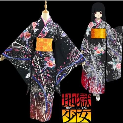 Jigoku Shoujo Enma Ai Kimono Yukata Maid Dress Outfit Uniform Anime Cosplay Costumes Halloween Cosplay Costume