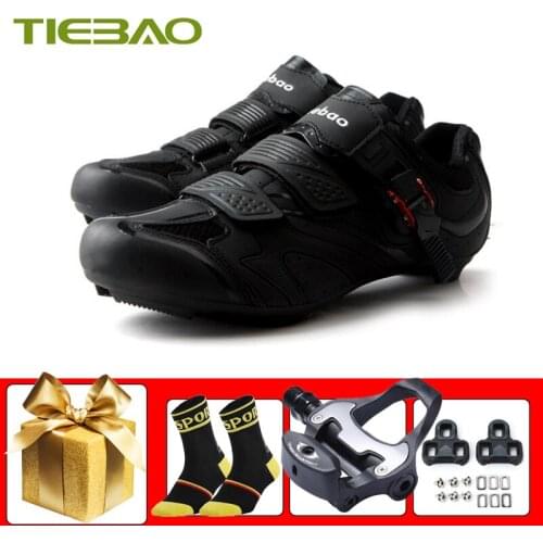 TIEBAO Road Cycling Shoes Unisex Triathlon Racing Bicycle Sneakers Add Pedals Self-locking Breathable Wear-resistant Footwear