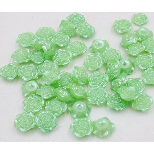 Wholesale 300Pcs 12mm Craft ABS Exquisite Rose Flower Imitation Pearls Flatback Pearls Beads Scrapbook Diy(Green Color)