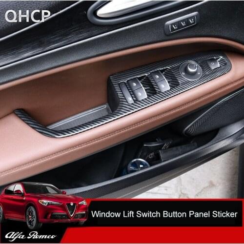 QHCP 4Pcs Carbon Fiber Car Styling Door Window Lift Switch Button Panel Frame Covers Trim Decor Stickers For Alfa Romeo Stelvio