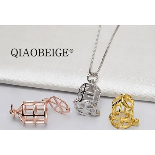 QIAOBEIGE pearl cage style charm silver pendant wholesale pearl pendant necklace no hole 925 silver accessory fitting jewelry