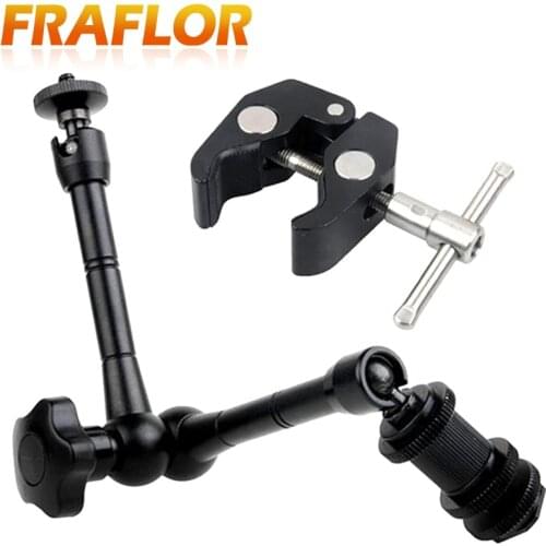 7 / 11 Inch Adjustable Friction Articulating Magic Arm + Super Clamp Crab Clip for DSLR LCD Monitor LED Light Camera Accessories