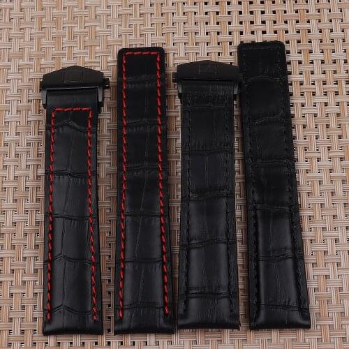 20mm 22mm 24mm Black Crocodile grain new Genuine Leather Watchband For CARRERA Watch Strap MONACO Wristband AQUARACER Bracelet