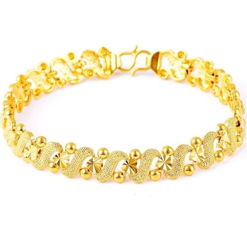 Romantic Jewelry Gift Heart Bracelet Yellow Gold Filled Womens Girls S Shaped Watch Band Wrist Chain 20cm(7.87")