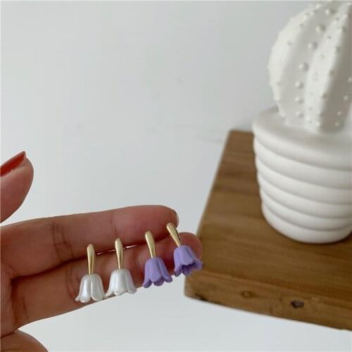 Retro Purple Arcylic Flower Earrings Gold Color Metal Morning Glory Hanging Dangle Earrings Vintage Party Jewelry Pendientes