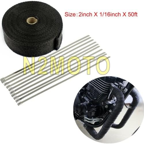 Black Fiberglass 15 Meters Exhaust Muffler Pipe Roll Warp 1000F Thermal Insulating Warp 2 Inch 50ft Header Heat Wrap tape