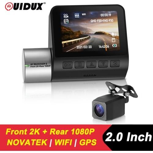 QUIDUX Dash Cam 4K Front and Rear 1080P Dashcam Car DVR Built in Gps Wifi for Automatic Recorder 3840*2160P 30FPS Nigth Vision
