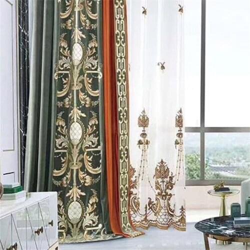 Custom curtains High-quality European embroidered velvet thick duplex brown cloth blackout curtain tulle valance drape C129