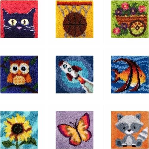 Latch Hook Diy Basketball Klink Haak Kleed Bloemen Needlework Mat Gift Embroidery Button Cushion Animal Kit Knooppakket knitting