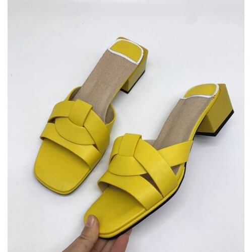 2020 New Summer Women slippers Fashion High Heels Open Toe Beach Flip Flops Ladies square Heels Shoes Woman size 34-43