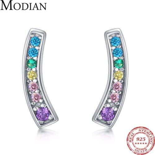 MODIAN Genuine Silver Earrings For Women 925 Sterling Silver Stud Earrings Silver 925 with Colorful Fantastic Jewelry