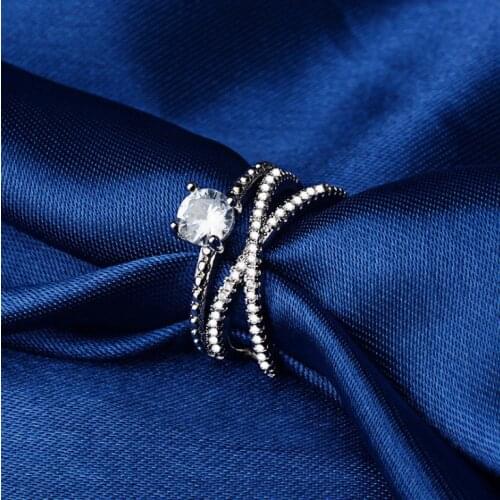 Milangirl Simple Eight Hearts and Eight Arrows Double Cross Winding Round Diamond Female Ring Fashion Girl Party Jewelry Gift