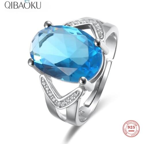 925 Sterling Silver Opening Ring for Women Sea Blue Zircon Ring Fine Jewelry Gift Luxury Exquisite Fashion Rings