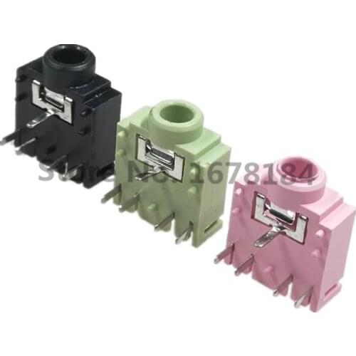 100Pcs PJ-307 PJ307 Green/Pink/Black 3.5mm Stereo Jack Socket Audio Jack Connector PCB 3F07 -5PIN
