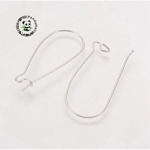 1000pcs Brass Hoop Earrings Components Kidney Ear Wires, Lead Free, Cadmium Free and Nickel Free, Silver Color, 33x14mm