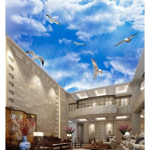1809 Pigeon Flying around the Blue Sky Printing stretch ceiling film for workshop ceiling decoration