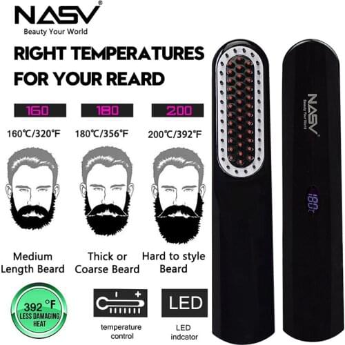 2in1 portable wireless beard hair straightener electric Straight hair comb USB rechargeable lcd hair straightener