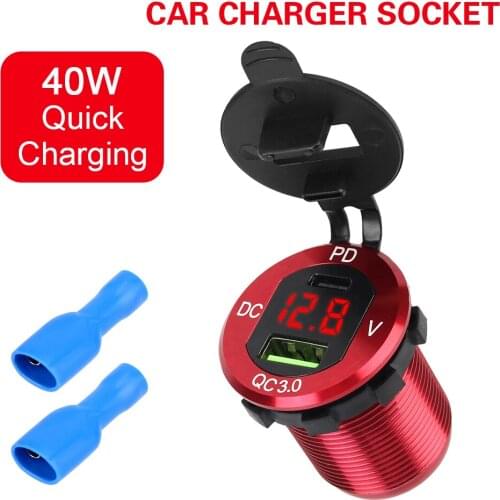 40W Quick Charge Charger Socket For Car RV Truck Motorcycle Yacht Power Outlet Adapter 12-24V PD Type-C QC3.0 USB