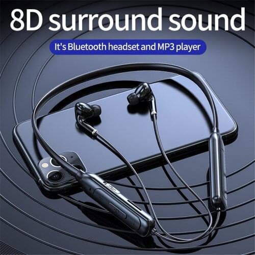 8D Bluetooth 5.1 Wireless Sports Earphone Support TF Card Stereo Subwoofer Neckband Earphone Bluetooth Headset Headphone