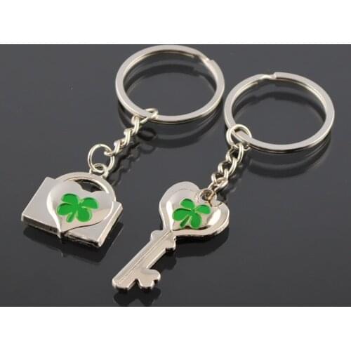 Green Flower Lock Key Chains Creative Vintage Personailzed Couple Lucky Lover Car Key Ring Bag Accessories Decoration Souvenirs