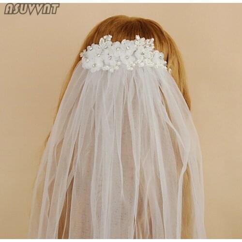 Briidal Wedding Veil Flower Pearls Elegant Women Bridal Veil With Comb Cathedral Wedding Veil Fashion Party Wedding Accessories