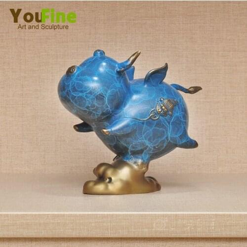 Bronze Bull Statue Modern Art Crafts Tabletop Ox Figurine Ornament Cute Abstract Bronze Bull Sculpture For Nordic Home Decor