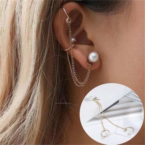 1Pc Alloy Punk Rock Chain Tassel Dangle Ear Cuff Wrap Earring Gold Color Earrings In Jewelry Minimalist Jewelry