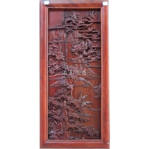 Dongyang wood carving plaque hanging boutique cross screen pendant Chinese classical background of Burma pear Dragon