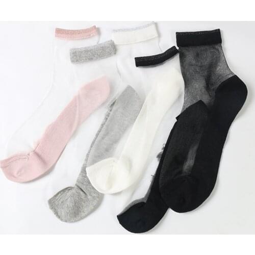 DONGAI 5 Colors New Summer Women Ultrathin Transparent Socks Crystal Glass Silk Meias Beautiful Elastic Short Meias Harajuku