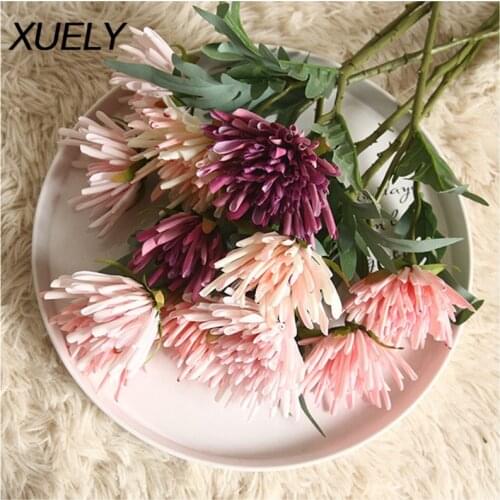 2 head artificial real touch cloth crab claw chrysanthemum home decoration fake flower wedding Hand holding flower wall material