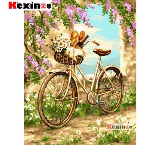 Kexinzu 5D DIY Full Square/Round Drill Diamond Painting Kit "Bicycle flower" Embroidery Mosaic Cross Stitch Stickers Decor Gift